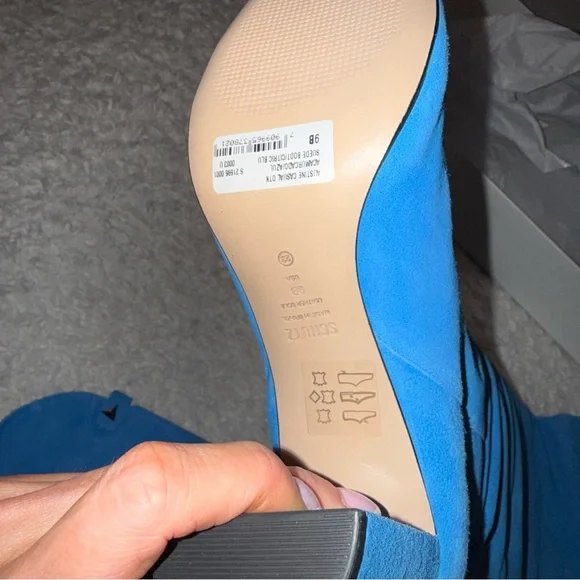 SCHUTZ Electric Blue Suede Over-the-Knee High Heel Boots - Picture 3 of 9